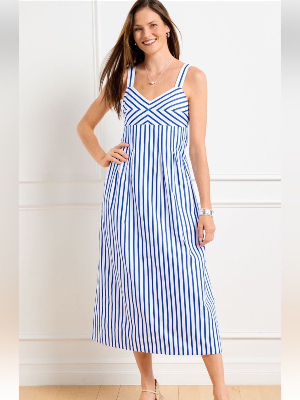 Talbots Navy and White Striped Midi Dress